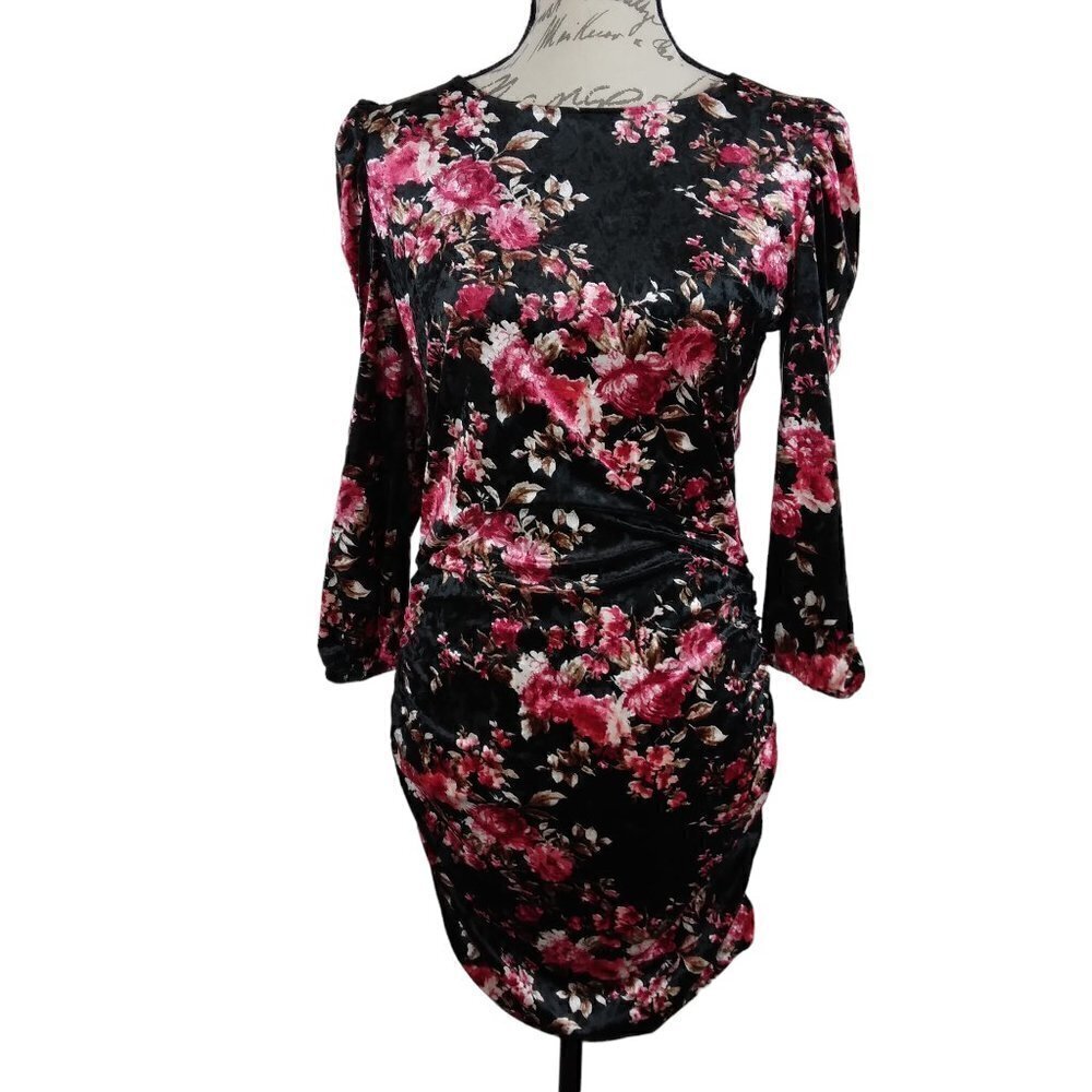 NWT Honey & Rosie | Floral Print Velvet Ruched Bodycon Mini Dress | Sz L